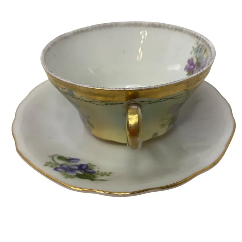 Vintage Imperial Austria Porcelain Tea Cup Japan Saucer Purple‎ Floral Gold